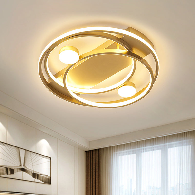 Gold Metallic Led Bedroom Ceiling Light Fixture - Contemporary Crossing Ring Design (16’/19.5’