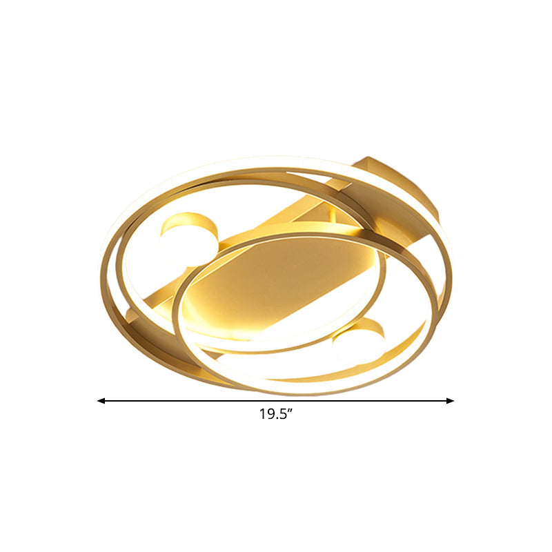 Gold Metallic Led Bedroom Ceiling Light Fixture - Contemporary Crossing Ring Design (16’/19.5’