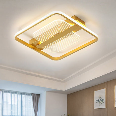Modern Square Metallic Gold Led Flush Mount Lamp In Warm/White 16.5’/20.5’ Width