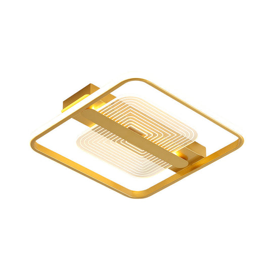 Modern Square Metallic Gold Led Flush Mount Lamp In Warm/White 16.5’/20.5’ Width