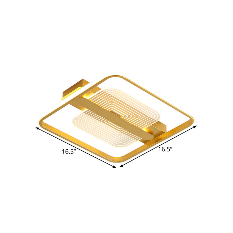 Modern Square Metallic Gold Led Flush Mount Lamp In Warm/White 16.5’/20.5’ Width