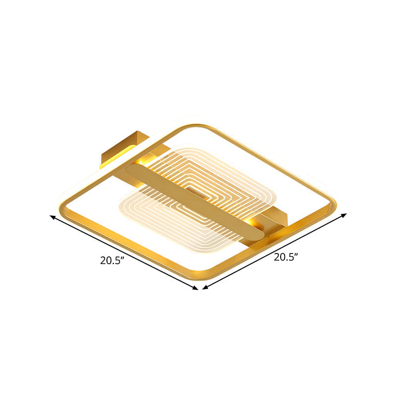 Modern Square Metallic Gold Led Flush Mount Lamp In Warm/White 16.5’/20.5’ Width