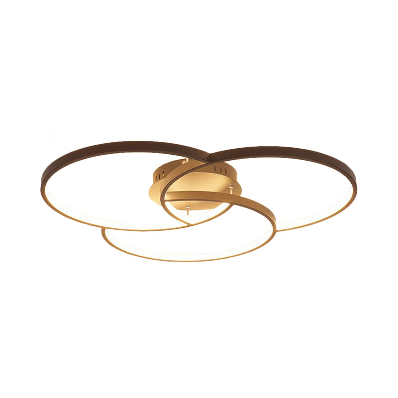 Modern Metal Intersecting Ring Led Ceiling Fixture Black/White Semi - Flush Mount Warm/White Light