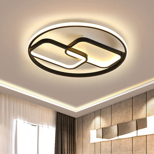 Nordic Style Metal Flush Mount Lamp - Ring And Rectangle Design Led Black Ceiling Light