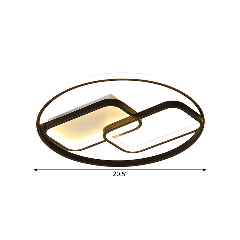 Nordic Style Metal Flush Mount Lamp - Ring And Rectangle Design Led Black Ceiling Light