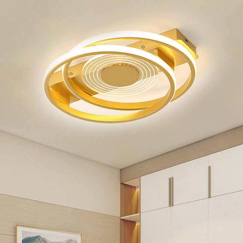 Minimalist Metallic Dual Ring Led Gold Flush Mount Ceiling Lamp - 16.5’/20.5’ Wide Warm/White Light