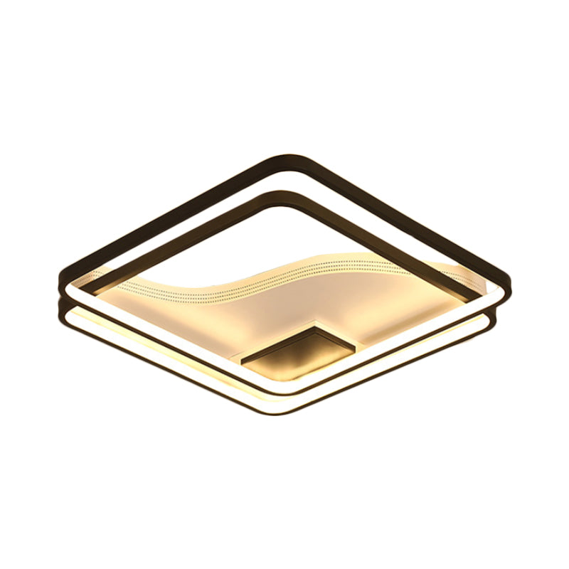 Dual Square Flush Led Black Ceiling Lamp - Minimalist Iron 18’/21.5’ Width Warm/White Light