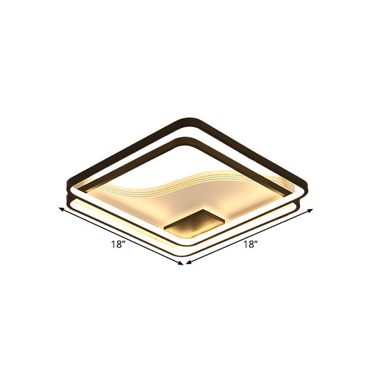 Dual Square Flush Led Black Ceiling Lamp - Minimalist Iron 18’/21.5’ Width Warm/White Light