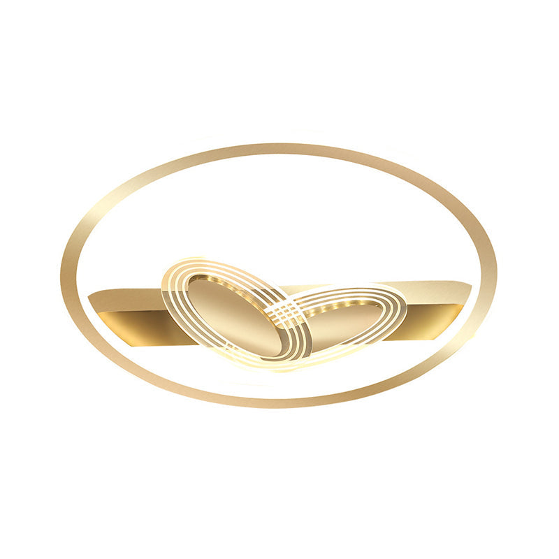 Modernist Metal Black/Gold Led Ceiling Flush With Ring And Bow Design Warm/White Light