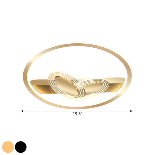 Modernist Metal Black/Gold Led Ceiling Flush With Ring And Bow Design Warm/White Light