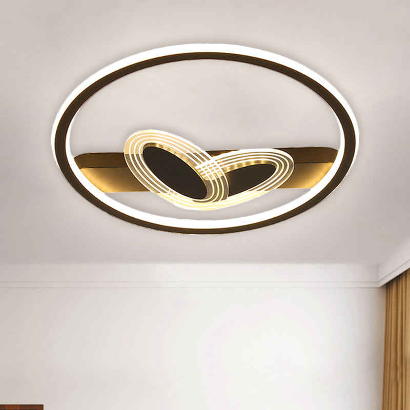 Modernist Metal Black/Gold Led Ceiling Flush With Ring And Bow Design Warm/White Light
