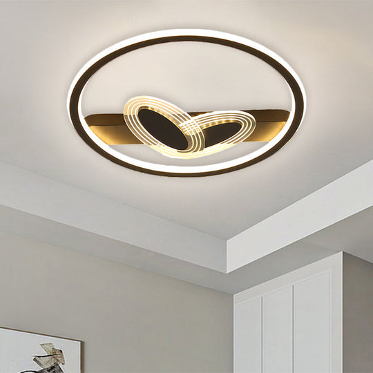 Modernist Metal Black/Gold Led Ceiling Flush With Ring And Bow Design Warm/White Light