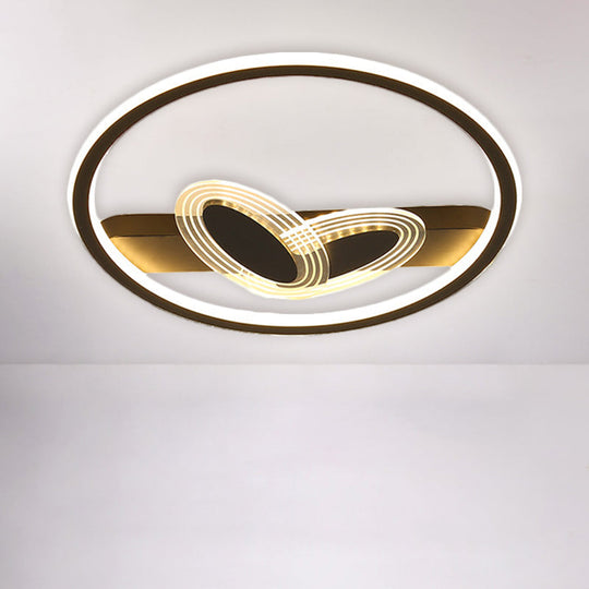 Modernist Metal Black/Gold Led Ceiling Flush With Ring And Bow Design Warm/White Light