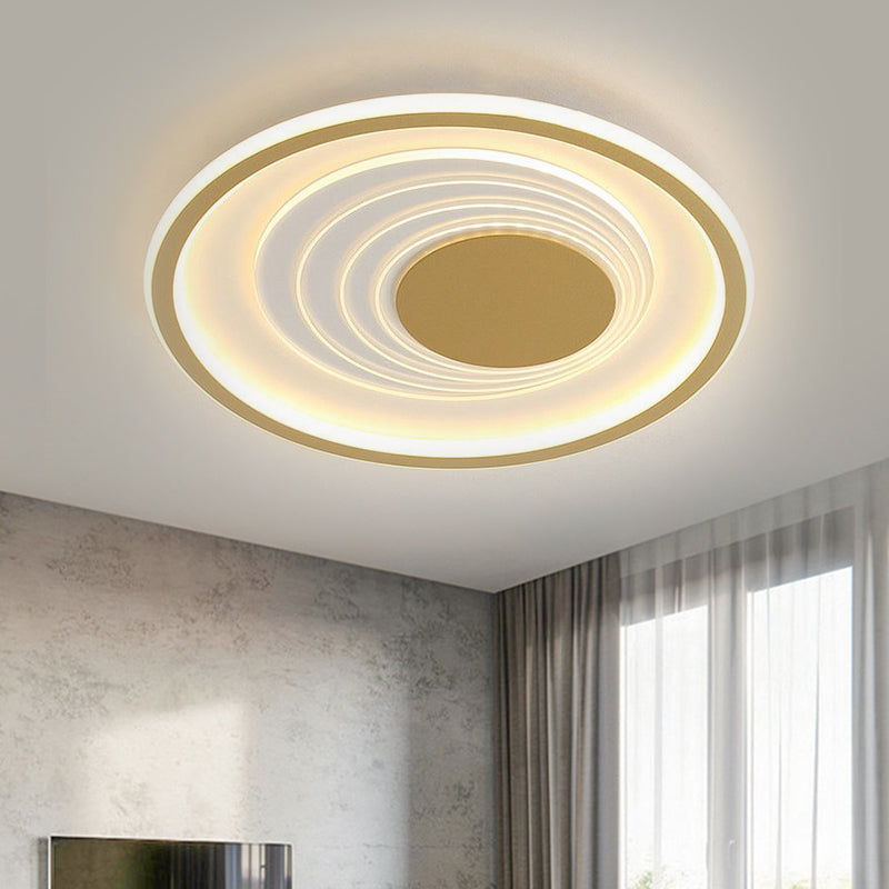 Minimalist Black/Gold Metal Flush Lamp - Led Ceiling Light In Warm/White 16’/19.5’ Width Gold /