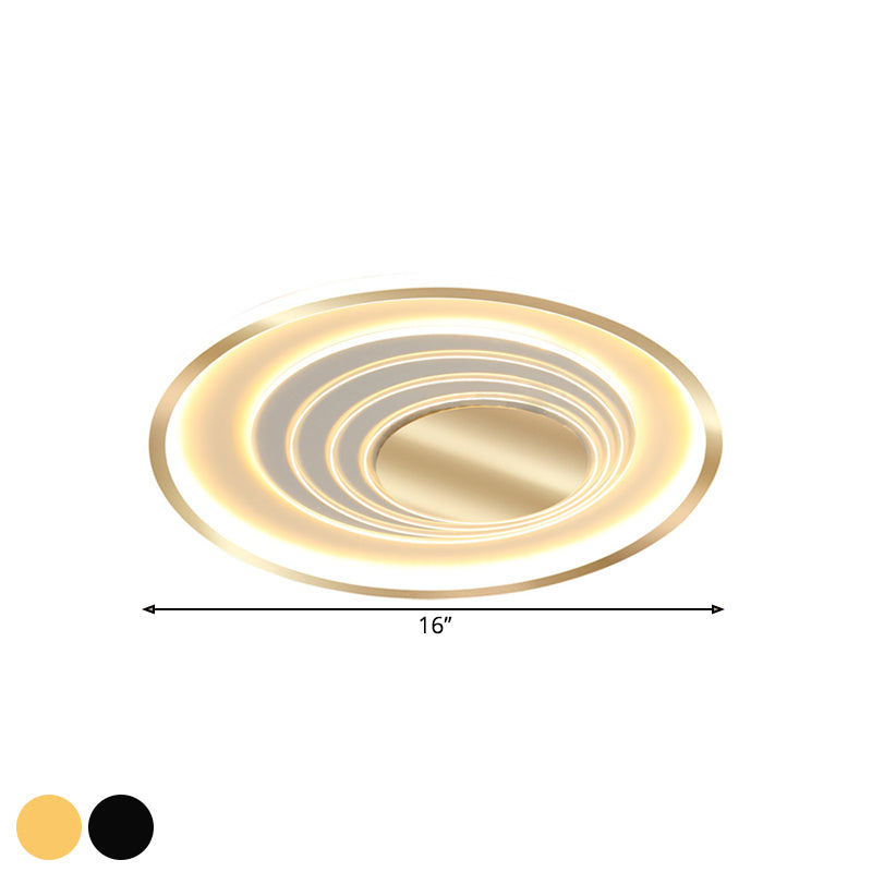 Minimalist Black/Gold Metal Flush Lamp - Led Ceiling Light In Warm/White 16’/19.5’ Width