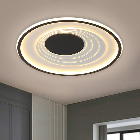 Minimalist Black/Gold Metal Flush Lamp - Led Ceiling Light In Warm/White 16’/19.5’ Width Black