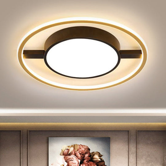 Nordic Metallic Led Ceiling Lamp - Ring And Drum Flush Mount In Warm/White Light Options Black