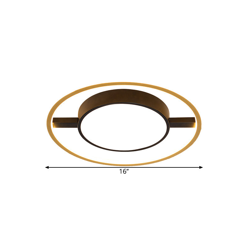 Nordic Metallic Led Ceiling Lamp - Ring And Drum Flush Mount In Warm/White Light Options Black