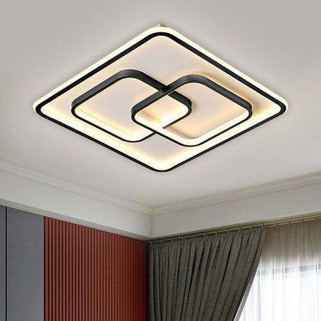 Modernist Black/Gold Square Flush Mount Lamp - 16.5/20.5 Led Metallic Ceiling Fixture In Warm/White