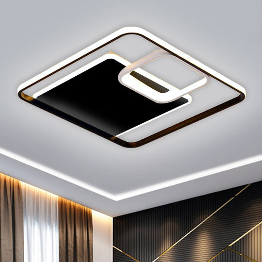 Minimalist Iron Black/Gold Led Ceiling Fixture - Square Flush Mount Lighting In Warm/White Light