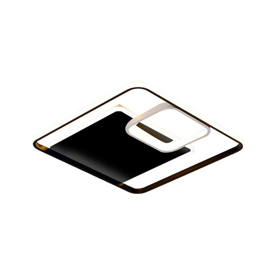 Minimalist Iron Black/Gold Led Ceiling Fixture - Square Flush Mount Lighting In Warm/White Light
