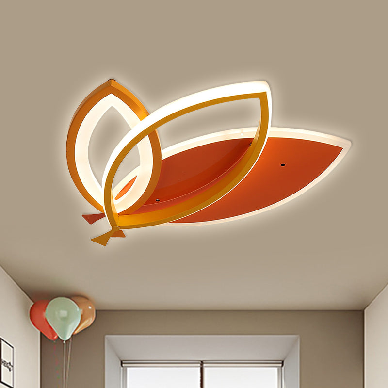 Kids Bedroom Ceiling Light Fixture: Acrylic Flush Mount With Leaves Design - Black/Orange Led