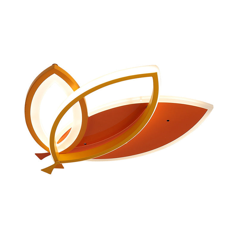 Kid’s Bedroom Ceiling Light Fixture: Acrylic Flush Mount With Leaves Design - Black/Orange Led