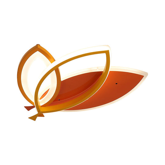 Kid’s Bedroom Ceiling Light Fixture: Acrylic Flush Mount With Leaves Design - Black/Orange Led