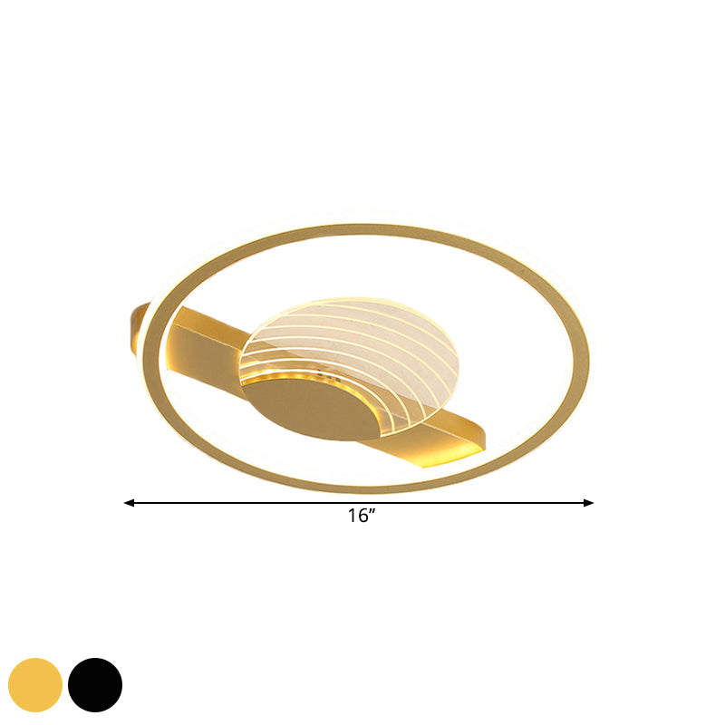 Modern Minimalistic Ceiling Lamp: Metallic Circle And Line Design Led Flush Mount Fixture For