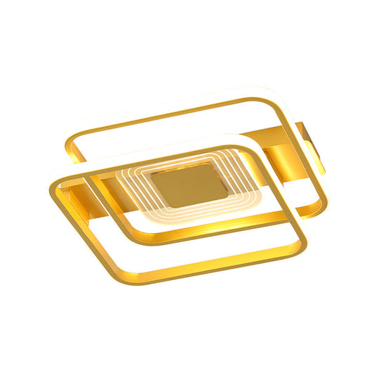 2 - Rect/Sq Flush Mount Lamp Nordic Metal 16.5’/20.5’/35.5’ Wide Led Gold Ceiling Light Warm/White