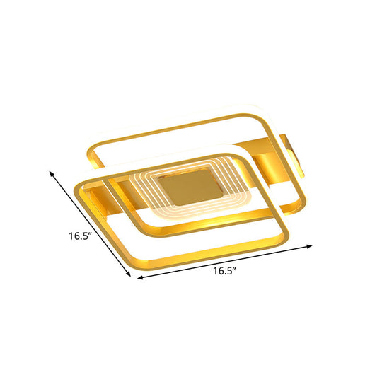 2 - Rect/Sq Flush Mount Lamp Nordic Metal 16.5’/20.5’/35.5’ Wide Led Gold Ceiling Light Warm/White