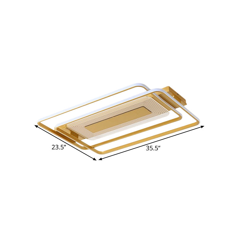2 - Rect/Sq Flush Mount Lamp Nordic Metal 16.5’/20.5’/35.5’ Wide Led Gold Ceiling Light Warm/White