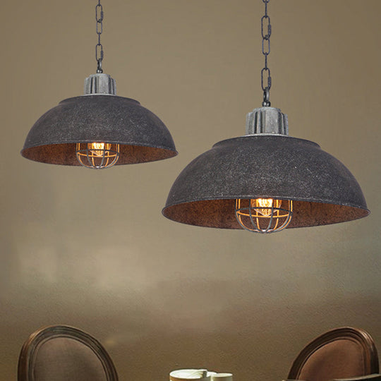 Black Vintage Metal Pendant Light With Oval Cage Shade - Single Head Suspension Lamp
