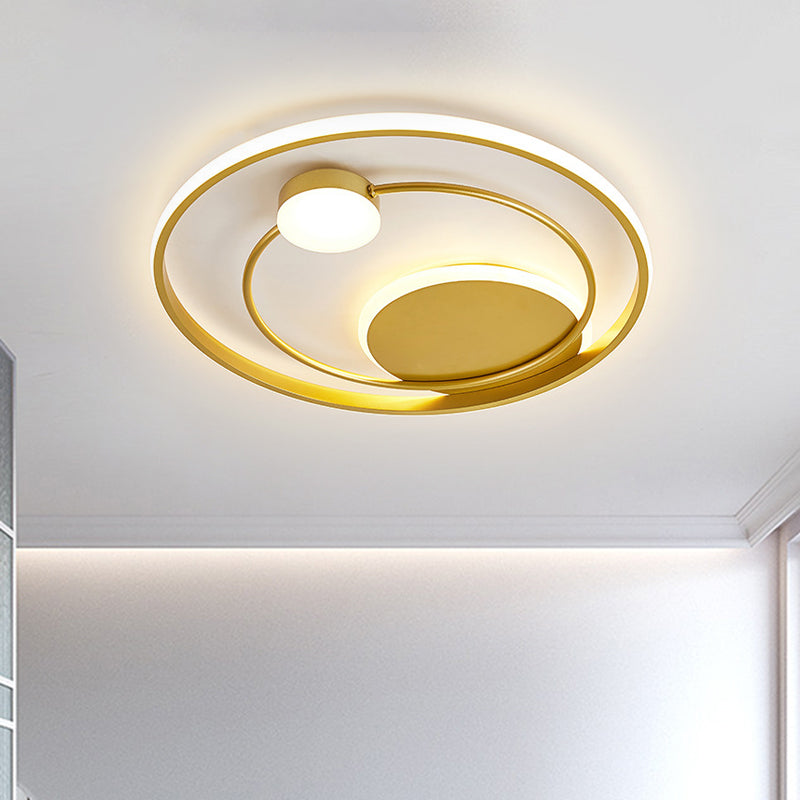 Gold Dual Ring Led Metallic Flush Mount Lighting 16.5’/20.5’ Wide - Simple & Elegant Ceiling Fixture