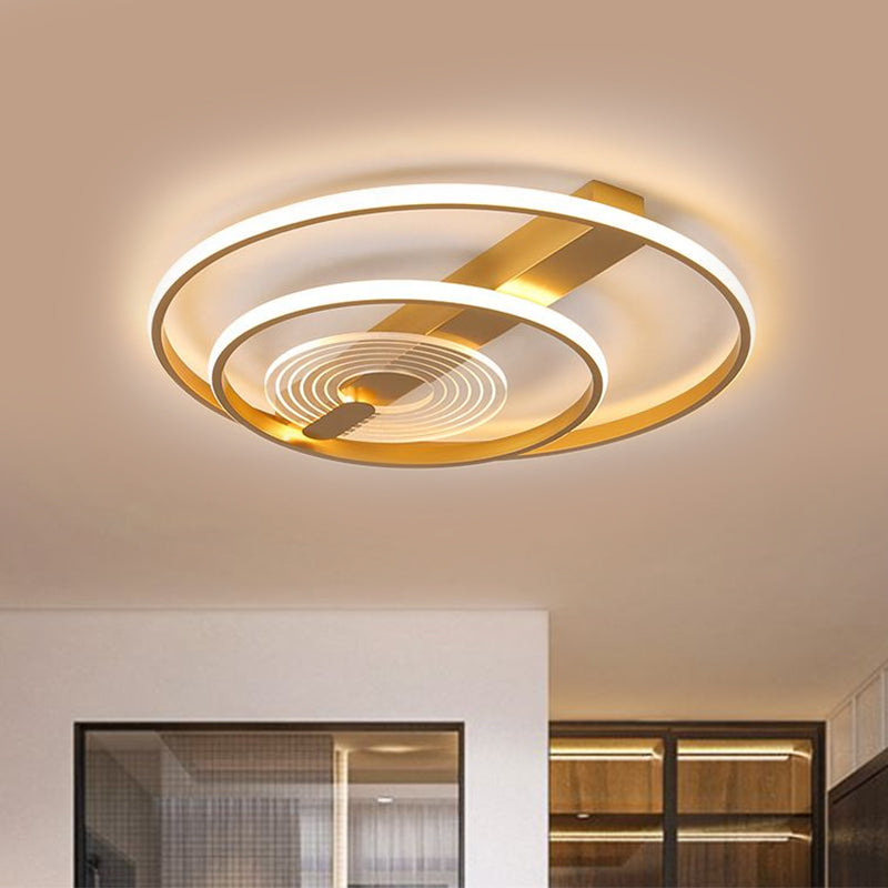 Contemporary Metal Flush Mount Led Gold Ceiling Lighting - Double Ring 16’/19.5’ Wide