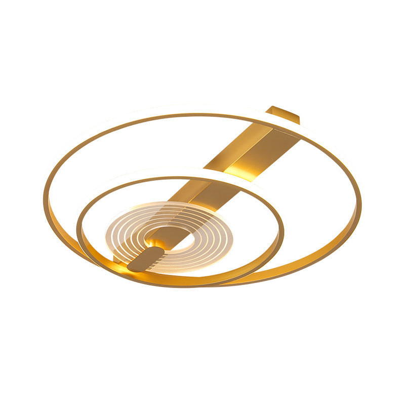 Contemporary Metal Flush Mount Led Gold Ceiling Lighting - Double Ring 16’/19.5’ Wide