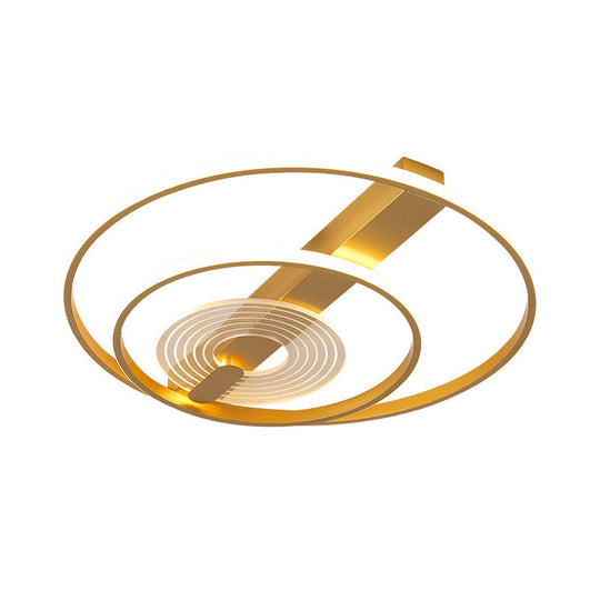 Contemporary Metal Flush Mount Led Gold Ceiling Lighting - Double Ring 16’/19.5’ Wide