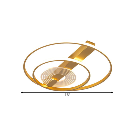 Contemporary Metal Flush Mount Led Gold Ceiling Lighting - Double Ring 16’/19.5’ Wide