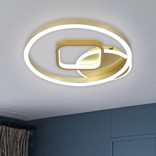 Minimalistic Metal Hoop And Square Ceiling Flush Led Gold Mount - 18’/22’ Width Warm/White
