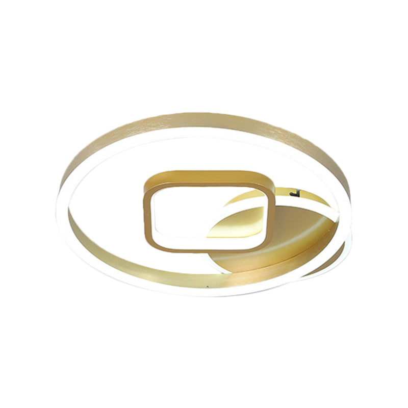 Minimalistic Metal Hoop And Square Ceiling Flush Led Gold Mount - 18’/22’ Width Warm/White Light