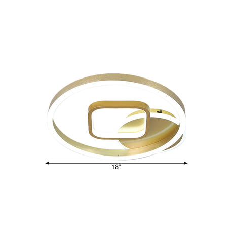 Minimalistic Metal Hoop And Square Ceiling Flush Led Gold Mount - 18’/22’ Width Warm/White Light