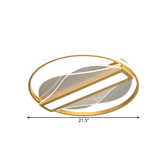 Modern Metallic Circular Led Flush Mount - Inner Bar Design Warm/White Light 18/21.5 Width