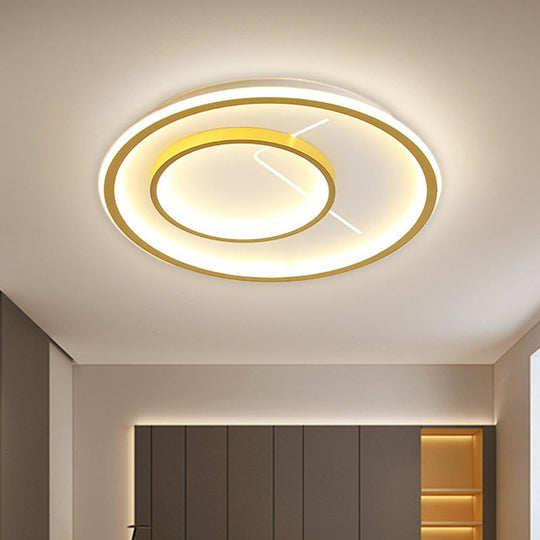 Aluminum 2 - Ring Flush Mount Gold Led Ceiling Light Fixture In Warm/White / Warm
