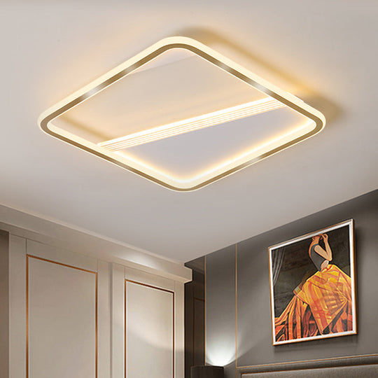 Minimal Led Flush Mount Ceiling Lamp - Gold Square 18’/21.5’ Width Warm/White Light