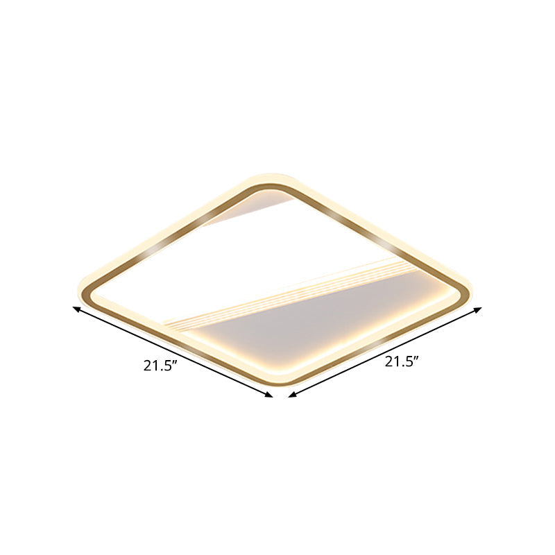 Minimal Led Flush Mount Ceiling Lamp - Gold Square 18’/21.5’ Width Warm/White Light