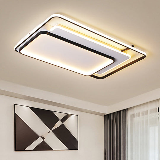 Modern Metal Rectangle/Square Led Ceiling Flush Mount In Warm/White Light Various Sizes Black /