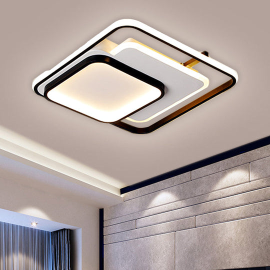 Modern Metal Rectangle/Square Led Ceiling Flush Mount In Warm/White Light Various Sizes Black / 16.5