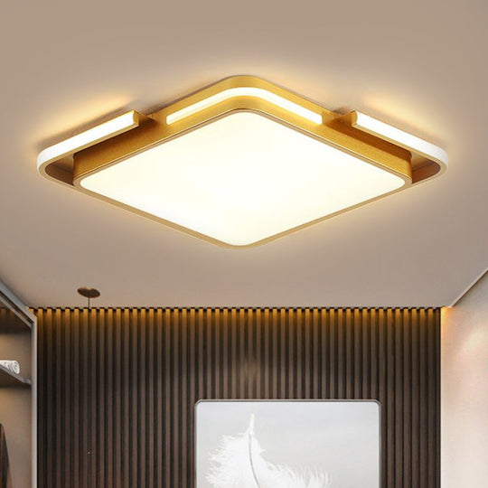 Modernist Led Gold Square Ceiling Fixture - Flush Mount Metal Lighting In Warm/White Light