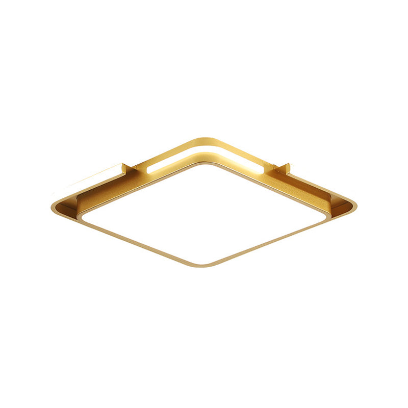 Modernist Led Gold Square Ceiling Fixture - Flush Mount Metal Lighting In Warm/White Light