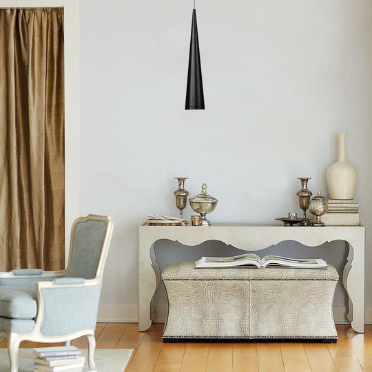 Modern White/Black Tapered Hanging Led Pendant Light For Dining Room With Warm White Illumination